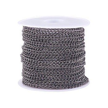 Brass Twisted Chains, Curb Chains, Soldered, with Spool, Gunmetal, 3x2x0.45mm, 10m/roll, 1roll