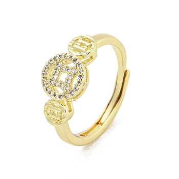 Brass Micro Pave Cubic Zirconia Adjustable Rings for Women, Long-Lasting Plated, Golden, Inner Diameter: 16mm