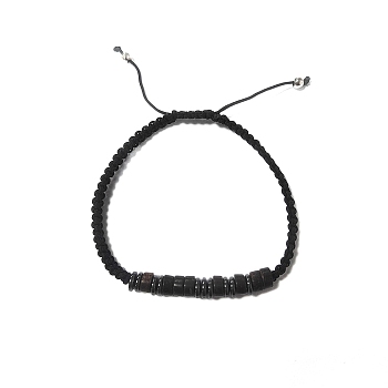 Coconut & Non-magnetic Synthetic Hematite Braided Bead Bracelet, Stone Bracelet for Men Women, Black, Inner Diameter: 2-1/8 inch(5.5cm)