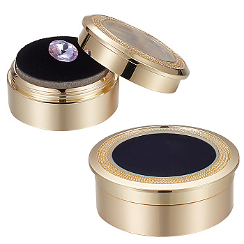Elite 2Pcs 2 Styles Alloy Loose Diamond Boxes, Flat Round with Clear Glass Window and Sponge Inside, for Jewelry Cabochons Displays, Golden, 3.25~4x1.5~1.65cm, 1pc/style