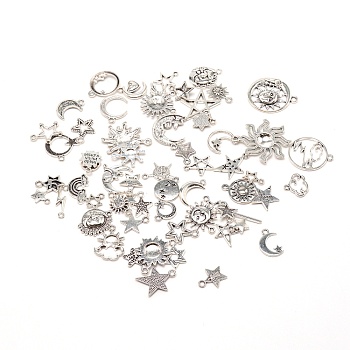 Tibetan Style Pendants, Mixed Shapes, Cadmium Free & Lead Free, Antique Silver, 11~33x6~30x1~4mm, Hole: 1.5mm, about 60pcs/bag