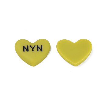 Acrylic Enamel Cabochons, Heart with Word NYN, Dark Khaki, 20x23x5mm