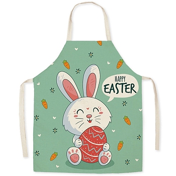 Cute Easter Rabbit Pattern Polyester Sleeveless Apron, with Double Shoulder Belt, for Household Cleaning Cooking, Orange, 470x380mm