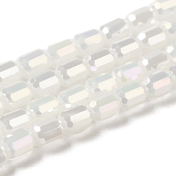 Electroplate Glass Beads Strands, Faceted, AB Color, Column, White, 4x6mm, Hole: 1mm, about 80pcs/strand, 18.11''(46cm)