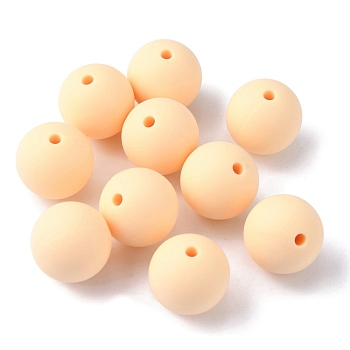 Food Grade Eco-Friendly Silicone Beads, Chewing Beads For Teethers, DIY Nursing Necklaces Making, Round, Bisque, 15mm, Hole: 2.5mm