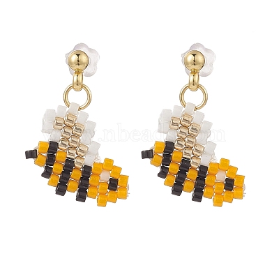 Goldenrod Bees Glass Stud Earrings