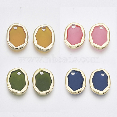 Light Gold Mixed Color Oval Alloy+Epoxy Resin Pendants