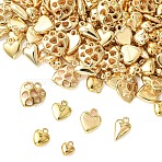 180Pcs 6 Styles CCB Plastic Pendants, Heart Charms, Golden, 11.5~20x9.5~18x3.5~6.5mm, Hole: 1.6~2.2mm, 30pcs/style(CCB-YW0001-79)