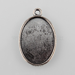 Tibetan Style Antique Silver Alloy Flat Oval Pendant Cabochon Settings, Cadmium Free & Lead Free, Plain Edge Bezel Cups, Tray: 25x18mm, 32x20.5x2mm, Hole: 2mm(X-TIBEP-M022-37AS)