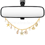 Aluminum Pendant Decorations, with Ocean Starfish Alloy & ABS Imitation Pearl & Shell Pendants, for Car Hanging Ornaments, Golden, 200mm(HJEW-BM00059)