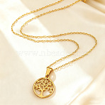 304 Stainless Steel Ring with Tree of Life Pendant Cable Chain Necklaces for Women, Golden, 17.72 inch(45cm)(WG02B39-03)