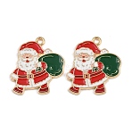 Christmas Theme Alloy Enamel Pendants, Golden, Santa Claus, 24x22x1.5mm, Hole: 1.8mm(ENAM-C031-01G-01)