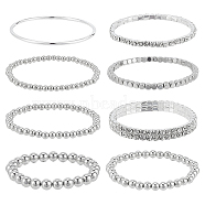 8Pcs 8 Styles Crystal Rhinestone Tennis Bracelet, CCB Plastic Beaded Strech Bracelets, Brass Thin Plain Bangles for Women, Platinum, Inner Diameter: 1-7/8~2-3/8 inch(4.8~5.95cm), 1Pc/style(BJEW-AN0001-52)