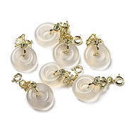 Natural White Agate Donut Pendant Decorations, Brass Ornaments with Spring Ring Clasps, Real 14K Gold Plated, 32mm, Hole: 3mm(G-R489-09G)