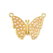 Butterfly Rack Plating Brass Pendants, with ABS Imitation Pearl Beads, Lead Free & Cadmium Free, Long-Lasting Plated, Real 18K Gold Plated, 17.5x24.5x3.5mm, Hole: 1.5mm(KK-I716-16G)