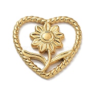 Ion Plating(IP) 304 Stainless Steel Cabochons, Heart with Flower, Real 18K Gold Plated, 21x21x2mm(STAS-M323-50G)