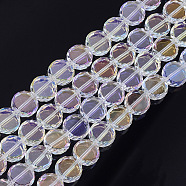 Electroplate Glass Beads Strands, AB Color Plated, Faceted, Flat Round, Clear AB, 8~8.5x3.5mm, Hole: 1mm, about 80pcs/strand, 24.8 inch(EGLA-S176-6A-A01)
