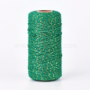 2-Ply Macrame Cotton Cord, with Gold Wire, Twisted Cotton Rope, for Wall Hanging, Crafts, Gift Wrapping, Sea Green, 1~1.5mm, about 109.36 yards(100m)/roll(OCOR-WH0032-02D)