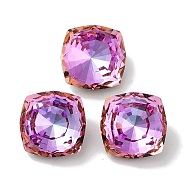 Glass Rhinestone Cabochons, Point Back & Back Plated, Faceted, Square, Fuchsia, 12x12x6.5mm(RGLA-G020-03A-D502)
