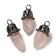 Natural Rose Quartz Pointed Pendants, Faceted Bullet Shaped Charms with Antique Silver Tone Brass Findings, 37~42x18mm, Hole: 5mm(G-K381-02AS-02)