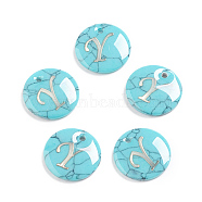 Synthetic Turquoise Charms, with Plastic Letter, Flat Round, Letter.Y, 15x2mm, Hole: 1.5mm(G-L561-001Y)