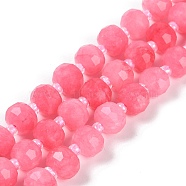 Natural Dyed White Jade Beads Strands, Faceted, Rondelle, with Seed Beads, Pale Violet Red, 7.5~8x6.5mm, Hole: 1.4mm, about 45~46pcs/strand, 15.75''(40cm)(G-H057-A22-18)