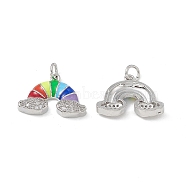 Brass Micro Pave Cubic Zirconia Charms, with Enamel, with Jump Ring, Rainbow with Cloud Charm, Platinum, 14x20x3.5mm, Hole: 3.4mm(KK-E068-VB433)