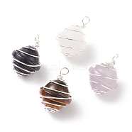 Natural & Synthetic Gemstone Pendants, with Copper Wire Wrapped, Saturn-shaped, Silver, 26.5~28x20.5~21mm, Hole: 3~3.5mm(PALLOY-JF01651-02)