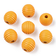 Painted Natural Wood Beehive Beads, Round, Gold, 18x17mm, Hole: 3.5~4mm(WOOD-S049-04B-09)
