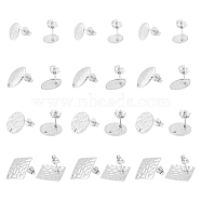 24Pcs 4 Style Round Oval Rhombus 304 Stainless Steel Stud Earring Findings, with Hole, Mixed Shapes, Stainless Steel Color, 10~20x7.5~20mm, Hole: 1.2~1.4mm, Pin: 0.7~0.8mm, 6pcs/style(STAS-UN0056-21)