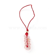 Glass Pendant Decorations, with Nylon Thread and Brass Round Beads, Donut, Golden, Pink, 95mm, Hole: 35mm(HJEW-JM00408-04)