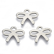 201 Stainless Steel Charms, Laser Cut, Bowknot, Stainless Steel Color, 10x13x0.7mm, Hole: 1.8mm(STAS-R116-096)