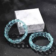 Glass Beads Stretch Bracelets for Women Men, Faceted, Oval, Sky Blue, 55.50mm(BJEW-M049-11D)