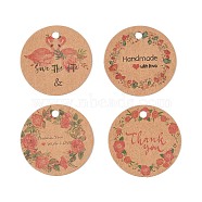 100Pcs Kraft Paper Flower Printed Gift Tags, Round, BurlyWood, 3x0.04cm(CDIS-H007-02)