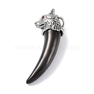 Openable 316 Surgical Stainless Steel Urn Ashes Big Pendants, with Rhinestone and Jump Ring, Wolf Tooth Charm, Black, 55x21.5x16.5mm, Hole: 7mm(STAS-E212-28EB)