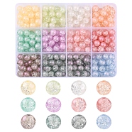 300Pcs 12 Colors Translucent Crackle Glass Beads Strands, with Glitter Powder, Round, Mixed Color, 8x7.5mm, Hole: 1mm, 25pcs/color(CCG-YW0001-14)