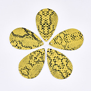 PU Leather Big Pendants, teardrop, with Snakeskin Pattern, Gold, 57.5x37x1.5mm, Hole: 2mm(FIND-S300-54F)