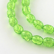 Transparent Crackle Glass Beads Strands, Oval, Pale Green, 8x5.5~6mm, Hole: 1mm, about 100pcs/strand, 31.4 inch(X-DGLA-S085-6x8-13)