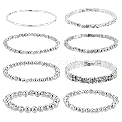 8Pcs 8 Styles Crystal Rhinestone Tennis Bracelet, CCB Plastic Beaded Strech Bracelets, Brass Thin Plain Bangles for Women, Platinum, Inner Diameter: 1-7/8~2-3/8 inch(4.8~5.95cm), 1Pc/style(BJEW-AN0001-52)
