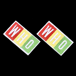 Computerized Embroidery Cloth Iron On Patches, Costume Accessories, Appliques, Rectangle with Word Who, Colorful, 58x33x2mm(FIND-T030-028)