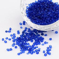 8/0 Frosted Round Glass Seed Beads, Blue, Size: about 3mm in diameter, hole:1mm, about 1101pcs/50g(X-SEED-A008-3mm-M8)