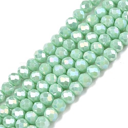 Electroplate Glass Beads Strands, Opaque Solid Color, AB Color Plated, Faceted, Rondelle, Turquoise, 4x3mm, Hole: 0.4mm, about 113~115pcs/strand, 41~41.5cm(EGLA-A044-P4mm-B14)