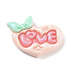 Opaque Resin Cabochons, Fluorescent Word Love Cabochons, Heart, Pink, 23x32x7mm(RESI-Z009-01A)
