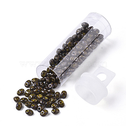 2-Hole Seed Beads, Czech Glass Beads, Opaque Baking Paint Style, Yellow Green, 5x3.5~3.8x2.5~2.8mm, Hole: 0.9mm, about 10g/bottle(SEED-R048-83120)