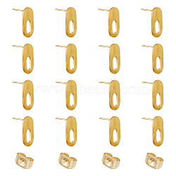 10Pairs 304 Stainless Steel Stud Earring Findings, with Hole, Oval, Golden, 19x9mm, Hole: 8x4mm, Pin: 0.7mm(STAS-DC0013-64)