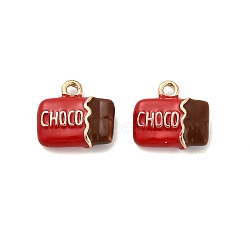 Alloy Enamel Pendants, Food Themes Charms, Chocolate, 12x13.5x4mm, Hole: 1.6mm(PALLOY-R155-01G-02)