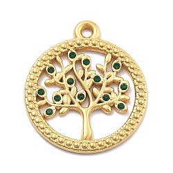 304 Stainless Steel Pendant, with Rhinestone, PVD Vacuum Plating, Tree of Life, Real 18K Gold Plated, 23.5x20x1.5mm, Hole: 1.5mm(STAS-R155-034A-G)