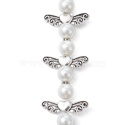 Angel Fairy Shape Glass Pearl Beads Strands, with Tibetan Style Alloy Wing Beads and Nylon Wire, WhiteSmoke, 23x23.5x8mm, Hole: 0.8mm, about 4pcs/strand, 3.46 inch(8.8cm)(AJEW-JB01180-01)