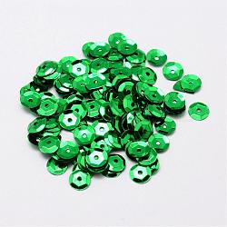 Plastic Paillette Beads, Semi-cupped Sequins Beads, Center Hole, Green, 8x0.5mm, Hole: 1mm(PVC-A001-8mm-04)