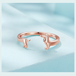 Sausage Dog 925 Sterling Silver Adjustable Cuff Rings for Women, Rose Gold, Sausage Dog: 2mm, Inner Diameter: Adjustable(FS-WGC2F42-02)